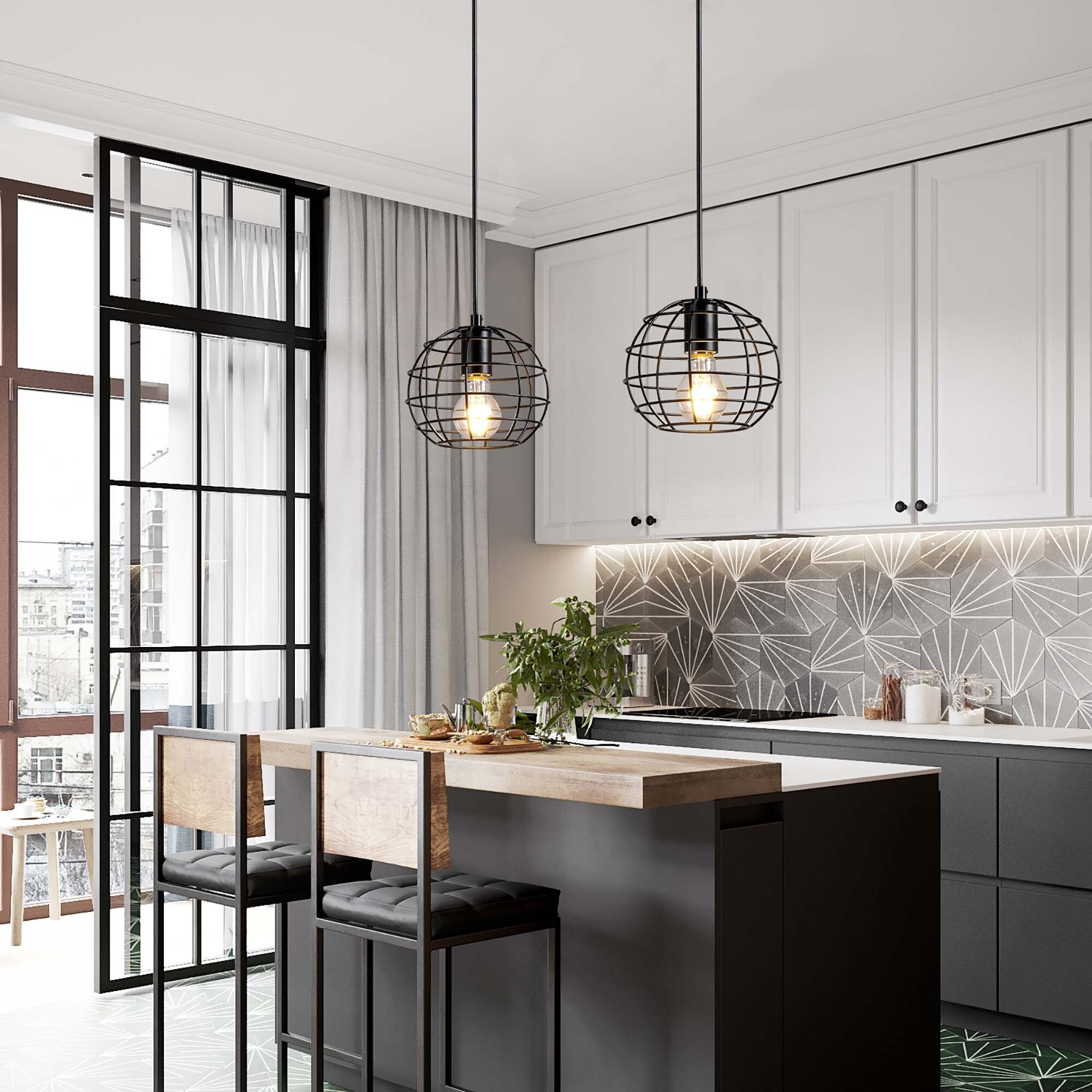 Black Metal Cage Pendant Light Fixtures Kitchen Island Light Fixture N A