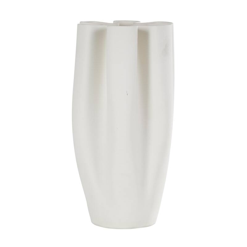 Ceramic Abstract Ribbed Dimensional Folded Decorative Vase with Floral Shaped Rim - White - Roche River Decor