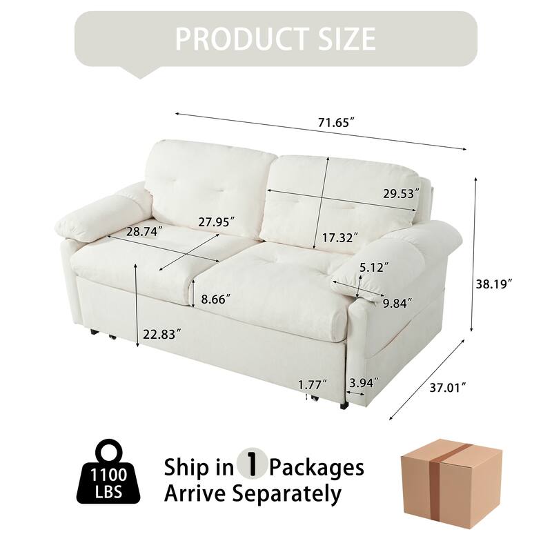 Multi-Functional Chenille Loveseat Sofa Convertible Pull Out Queen Size Sofa Bed with Thickened Cushions and Side Pockets