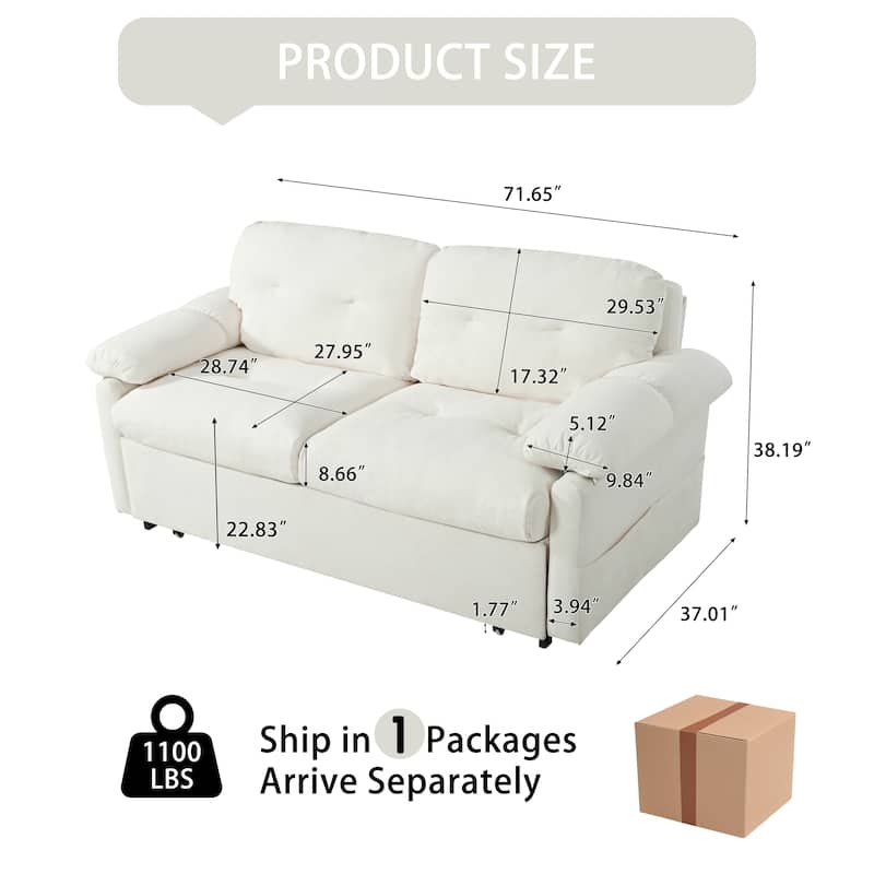 Rustic Sleeper Sofa Couch Loveseat Sofa Couch with Pull-Out Bed, Convertible Couch Sofa Bed with Storage