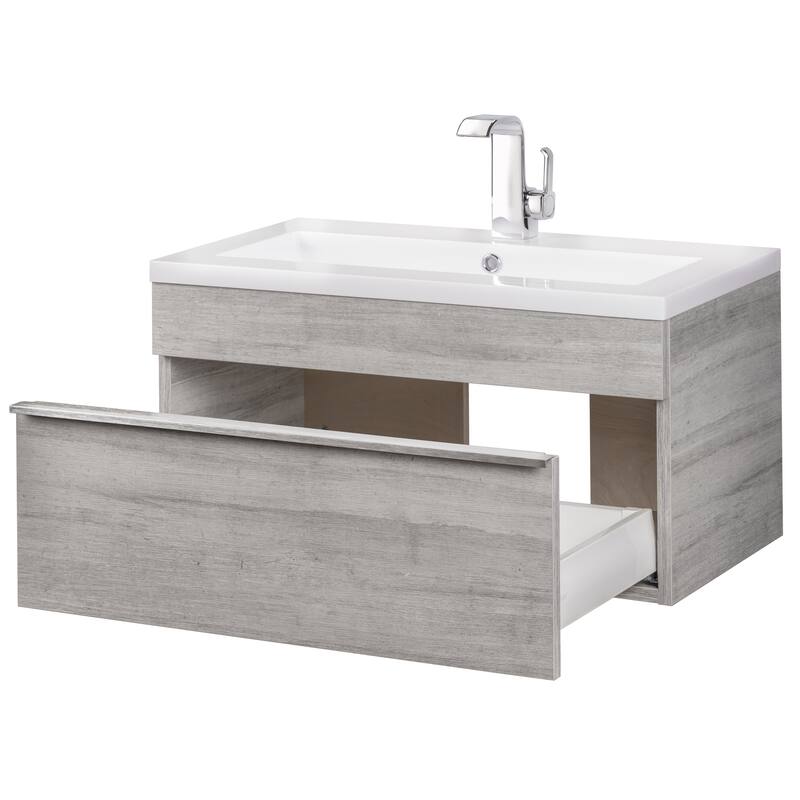 Trough Collection 30" Wall Mount Cultured Marble Top Bathroom Vanity with Sink and Drawers