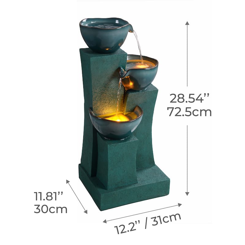 Teamson Home 28.54" Outdoor Bird Bath Fountain with LED Lights