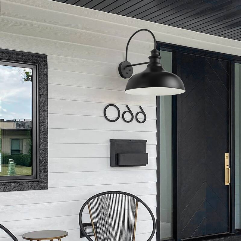 Farmhouse 1-Light Black Finish Dome Exterior Dusk To Dawn Oversize Wall Sconce