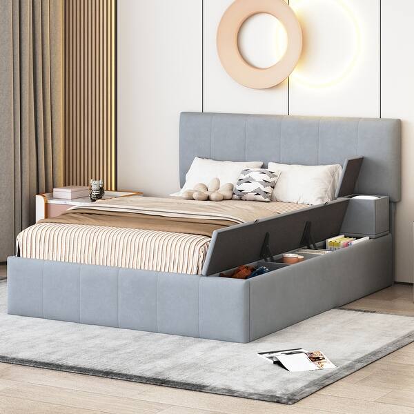 slide 2 of 36, Velvet Full Platform Bed with Lateral Storage Compartments Gray - Full