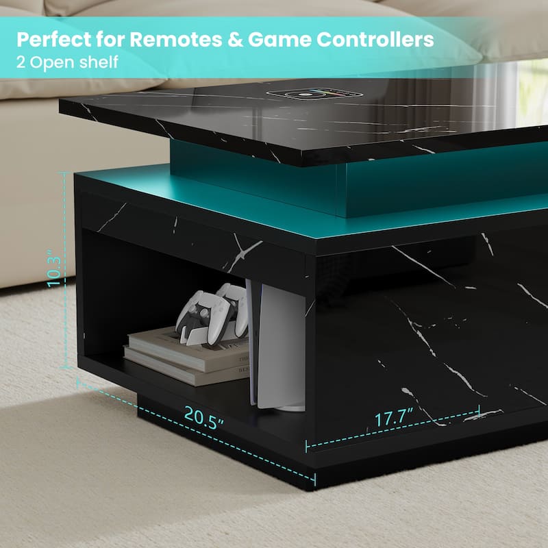 Pocassy 47.2 Inches Living Room Tables Modern LED Coffee Table