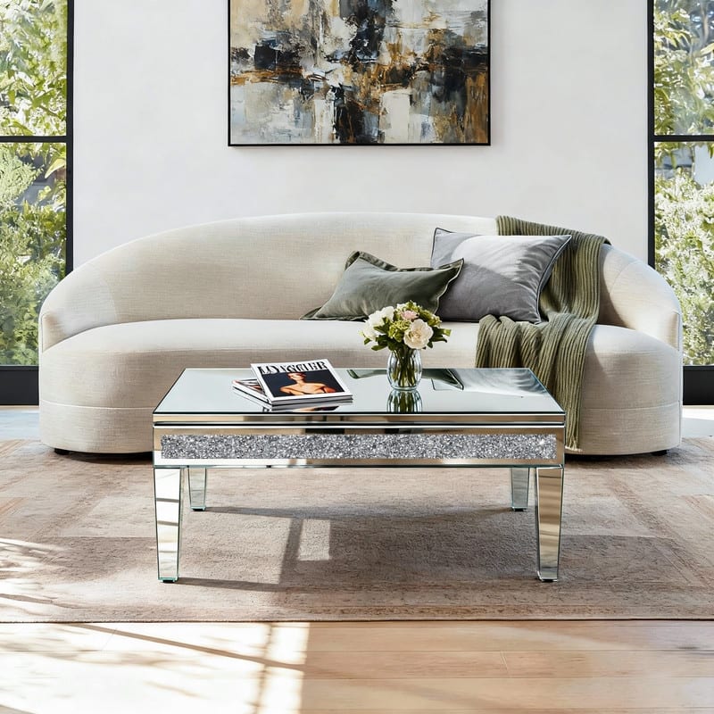 18" Lift Top Mirror Glass Coffee Table with Hidden Storage