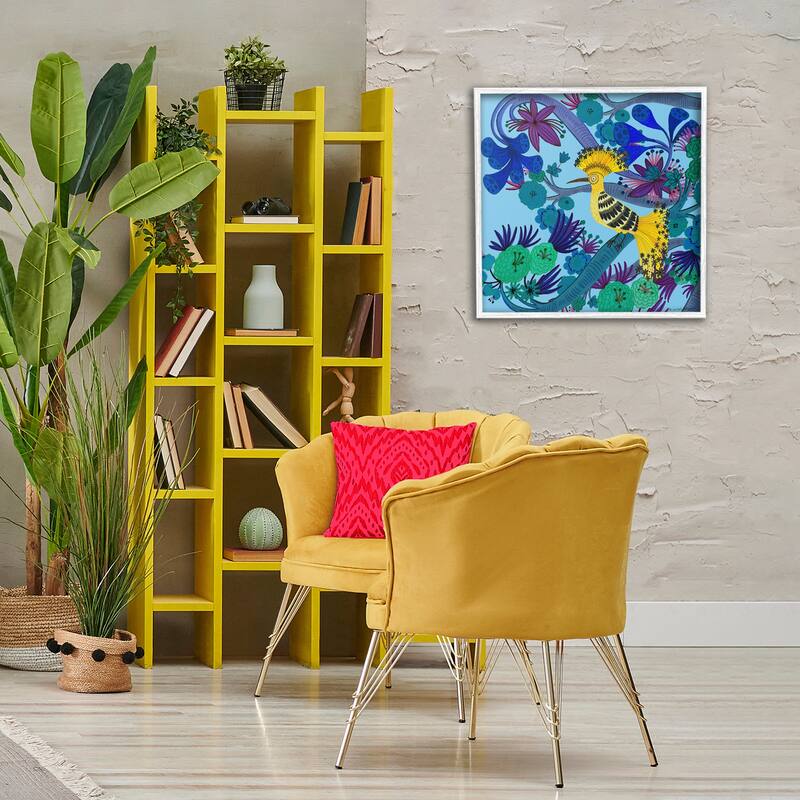 Stupell Whimsical Yellow Bird & Flowers Framed Giclee Art Design By Kay Widdowson