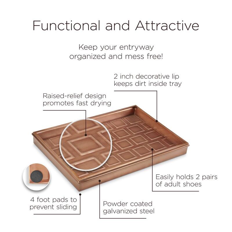 20" Squares Multi-Purpose Boot Tray for Boots, Shoes, Plants, Pet Bowls, and More, Copper Finish by Good Directions