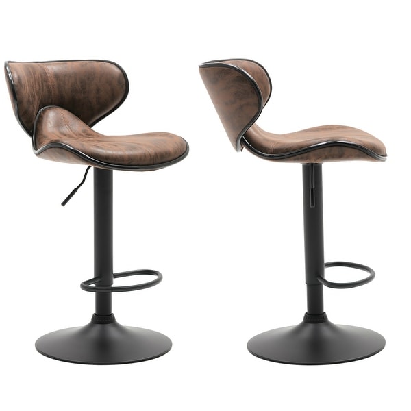 Adjustable Swivel Vintage Brown Bar Counter Stool Chair Set Of 2, Back - 24 to 32 inch adjustable - 24 to 32 inch adjustable. Opens flyout.