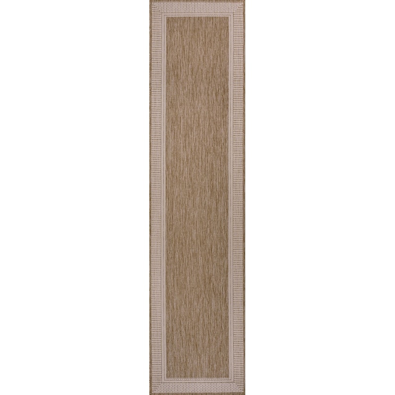JONATHAN Y Alda Coastal Casual Wide Stripe Border Beige/Cream Indoor/Outdoor Area Rug - 2 X 8