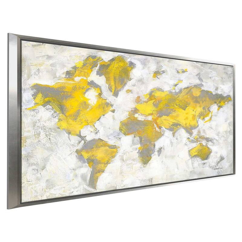 "World Map Yellow Gray" Print on Floating Canvas