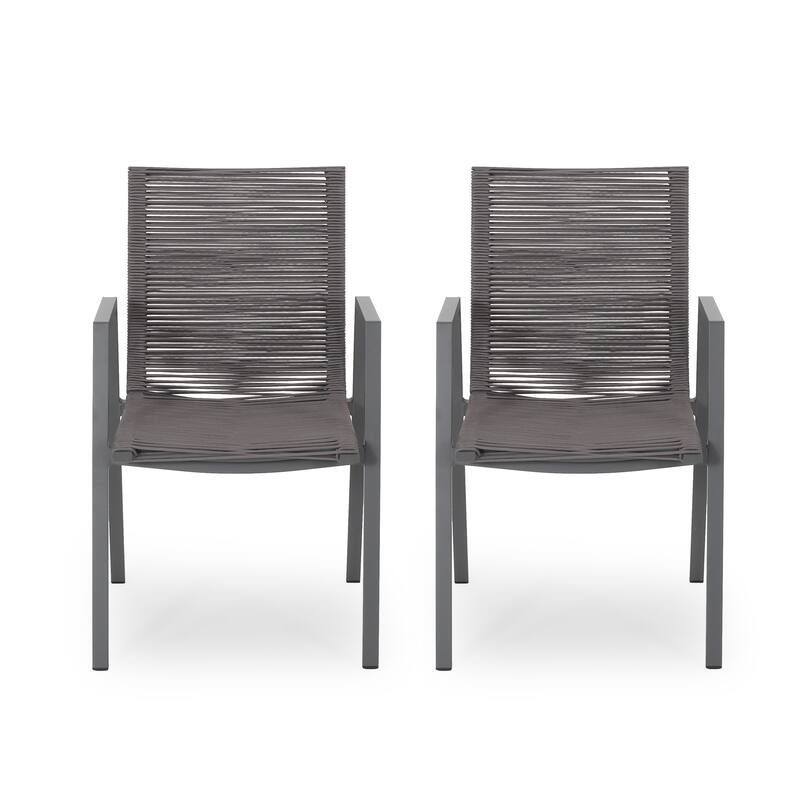 Outdoor Modern Aluminum Dining Chair with Rope Seat (Set of 2), Gray and Dark Gray