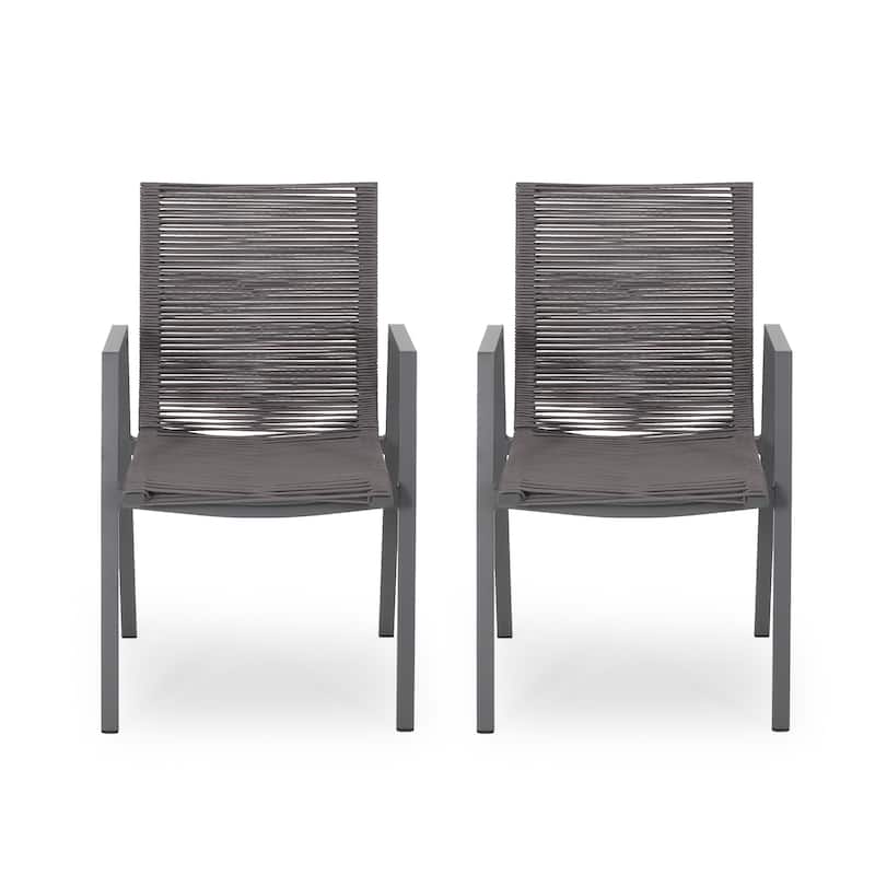 Outdoor Modern Aluminum Dining Chair with Rope Seat (Set of 2)