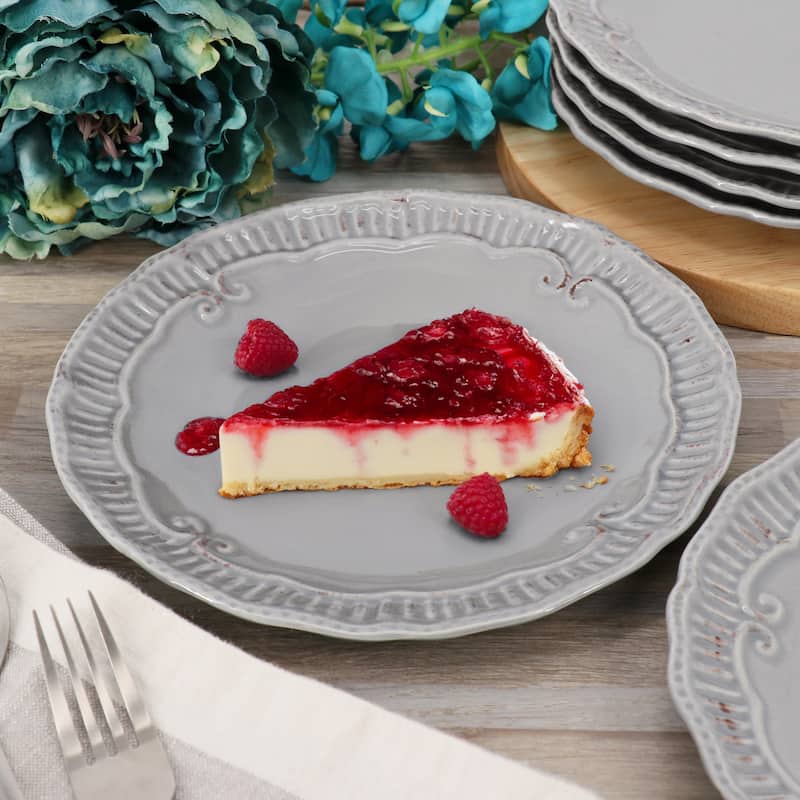 Modern Southern Home Capri 6 Piece 9 Inch Stoneware Embossed Dessert Plate Set in Grey