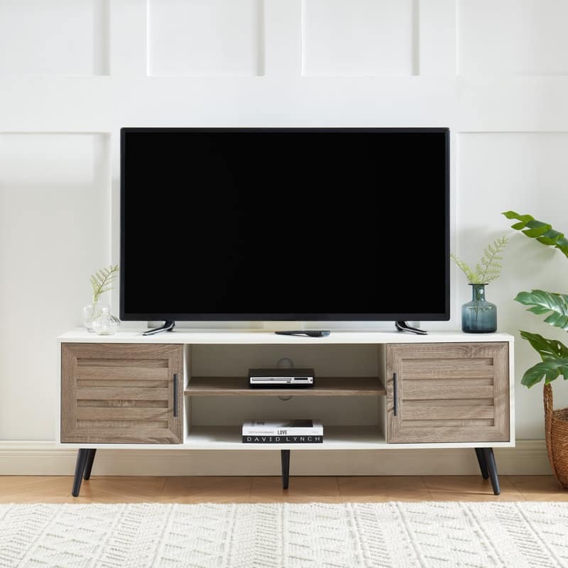 Mid-Century Modern TV Stand For TVs Up To 70" Entertainment Center Media Console - 20.5'' H X 59'' W X 15.5'' D - Off White
