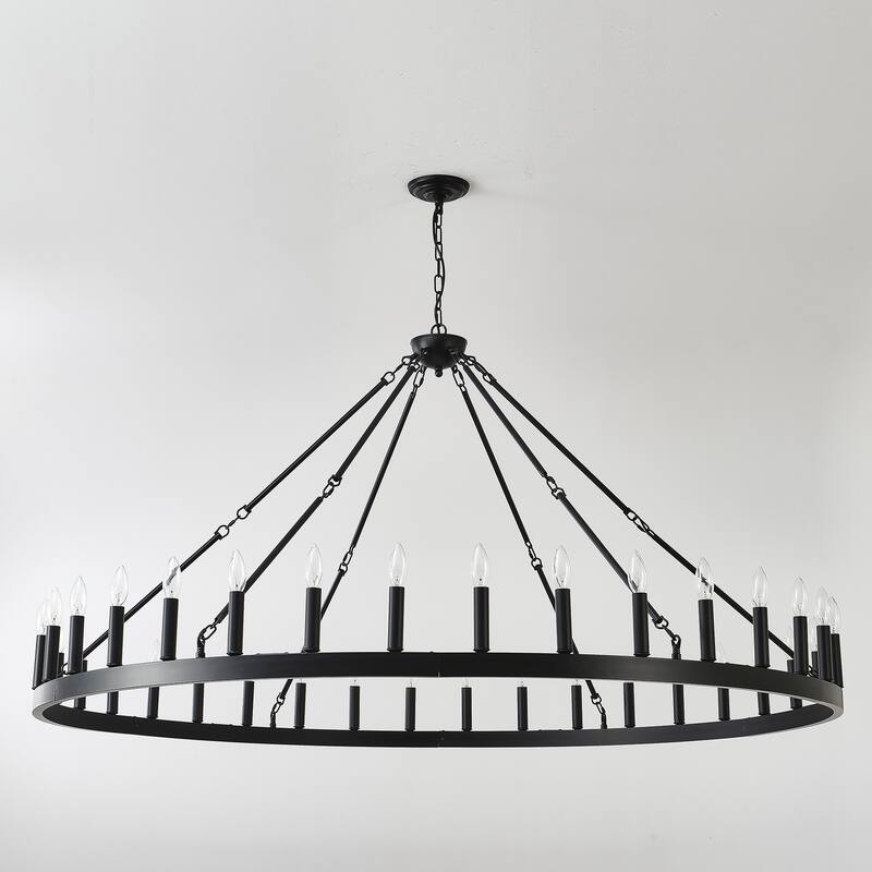 63.8 INCH 36-Light Extra Large Wagon Wheel Chandelier, Black Farmhouse Round Wheel Chandelier Light Fixtures E12