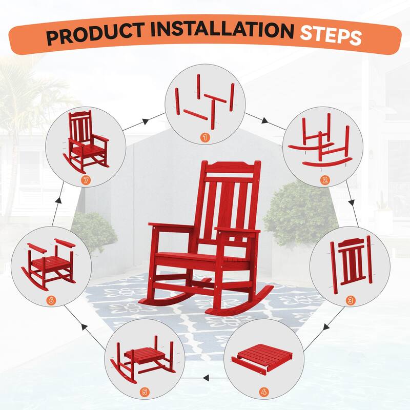 Outdoor Patio HDPE Rocking Chiar, Extra Wide Seat & Backrest