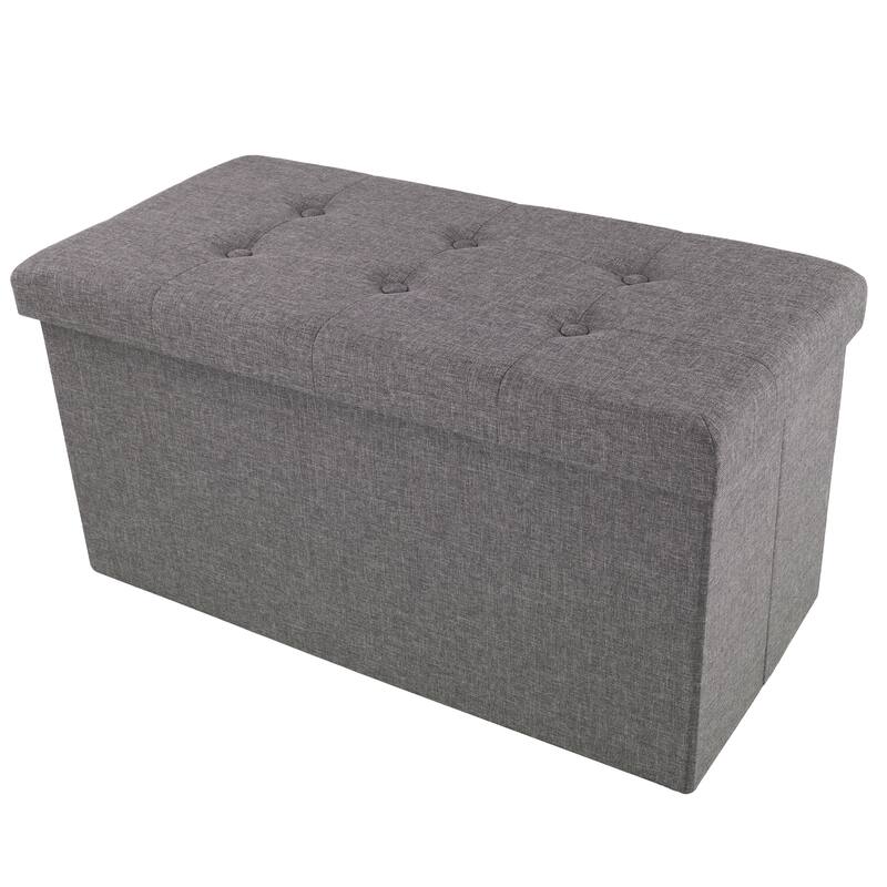 Lavish Home 30-Inch Foldable Storage Tufted Ottoman with Removable Lid - Dark Gray/Polyester