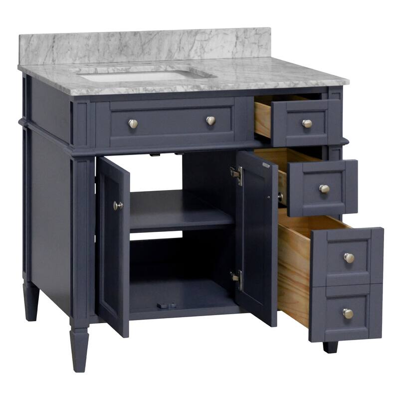 KitchenBathCollection Hailey 36" Bathroom Vanity with Carrara Marble Top