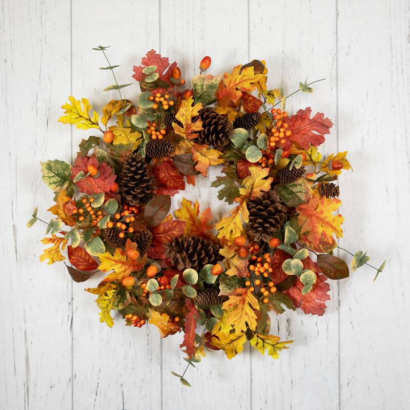 Berries and Pinecones Artificial Fall Harvest Wreath - 26" - Unlit