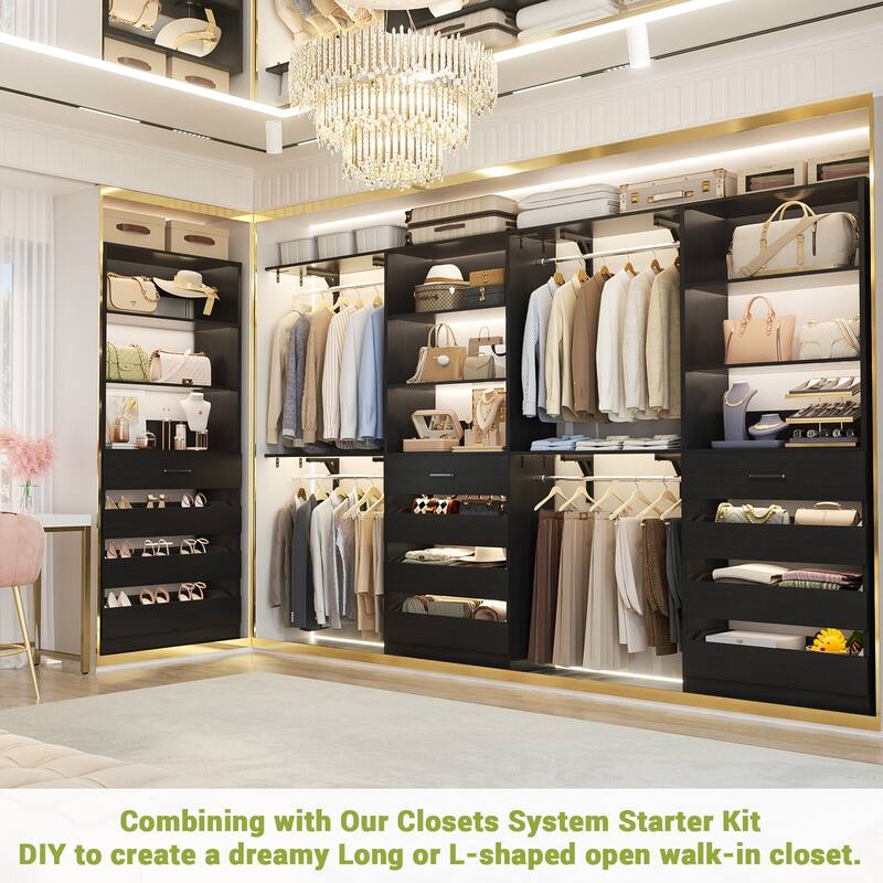 21.3'' W Closet System with 4 Wooden Drawers, 1.78FT Walk-in Closet Organizer Wardrobe with Adjustable Open Shelves