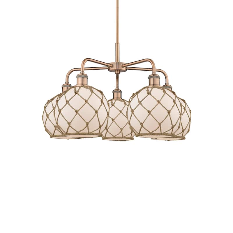 Innovations Lighting 516-5CR-16-27 Farmhouse Rope Chandelier Farmhouse - Antique Copper / White Glass with Brown Rope