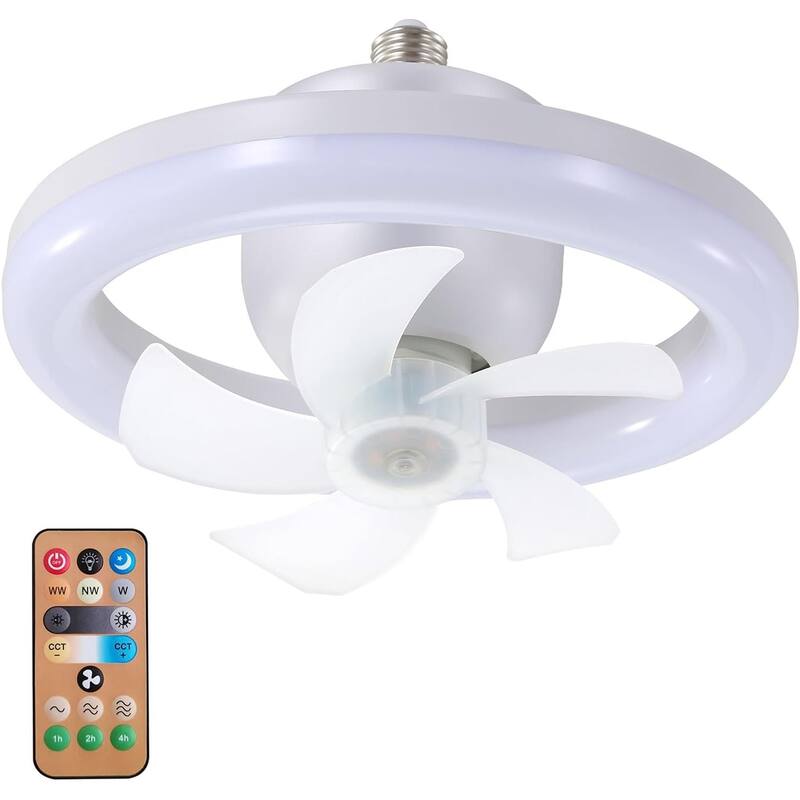 10 Inch Adjustable Wind Speed Ceiling Fan With Dimmable LED Light Remote Control - White