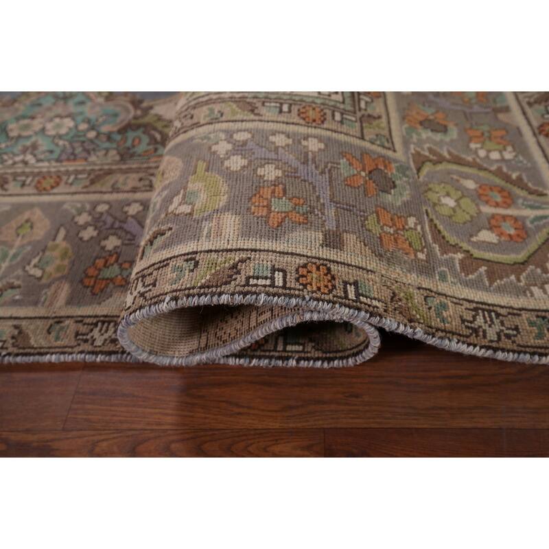 Geometric Tabriz Vintage Persian Area Rug Hand-Knotted Wool Carpet - 6'5" x 9'7"
