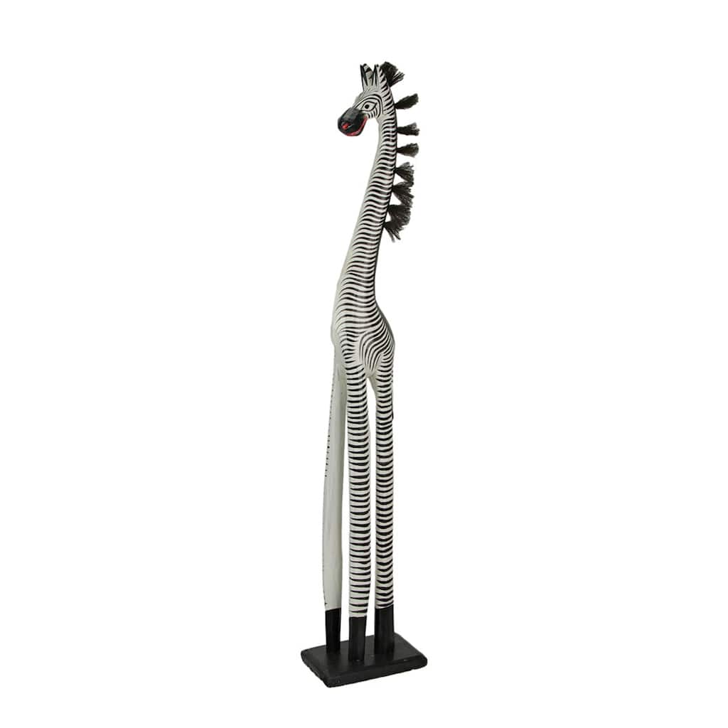 Zeckos 40 Inch Hand Carved / Painted Wood Zebra Sculpture Statue - 36 X 7.25 X 4.5 inches