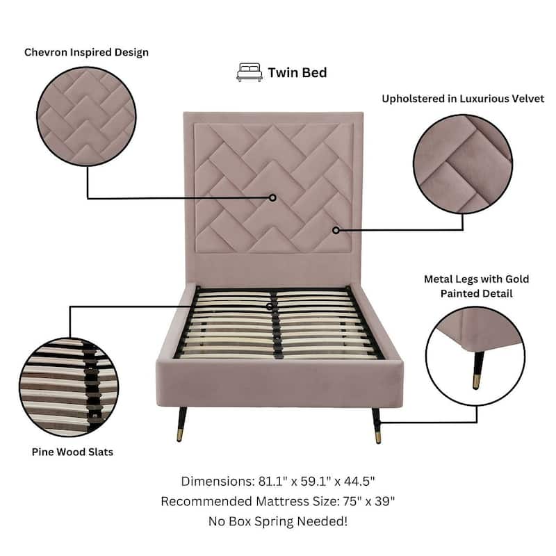 Manhattan Comfort Crosby Modern Velvet Upholstered Bed