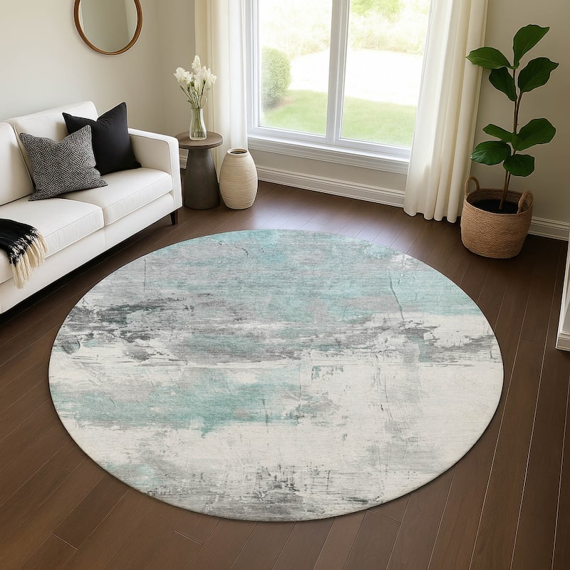 Premium Washable Super Soft Abstract Chic Mayfield Rug - Teal - 8' x 8'