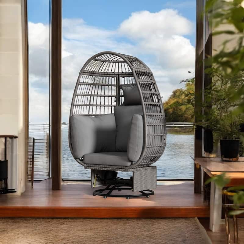 Outdoor Swivel Rocker Egg Chair with Cushions, Wicker Patio Chair and Rocking Function for Garden, Balcony, and Poolside