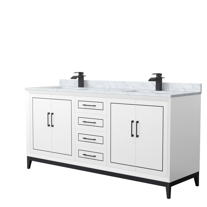 Marlena 72-Inch Double Vanity Set, Carrara Marble Top - White, Black Trim, Carrara Marble Top