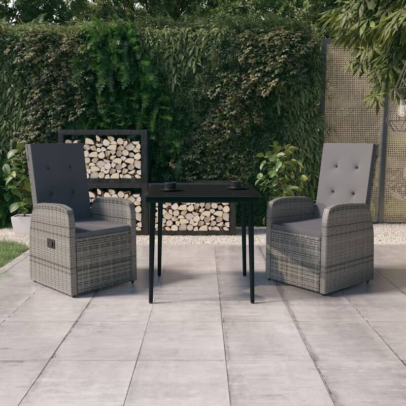 vidaXL Patio Dining Set Seat 3/5/7 Piece Black/Gray 31.5"/55.1" Table Length - Grey 31.5" x 31.5" x 29.1" 3-Piece
