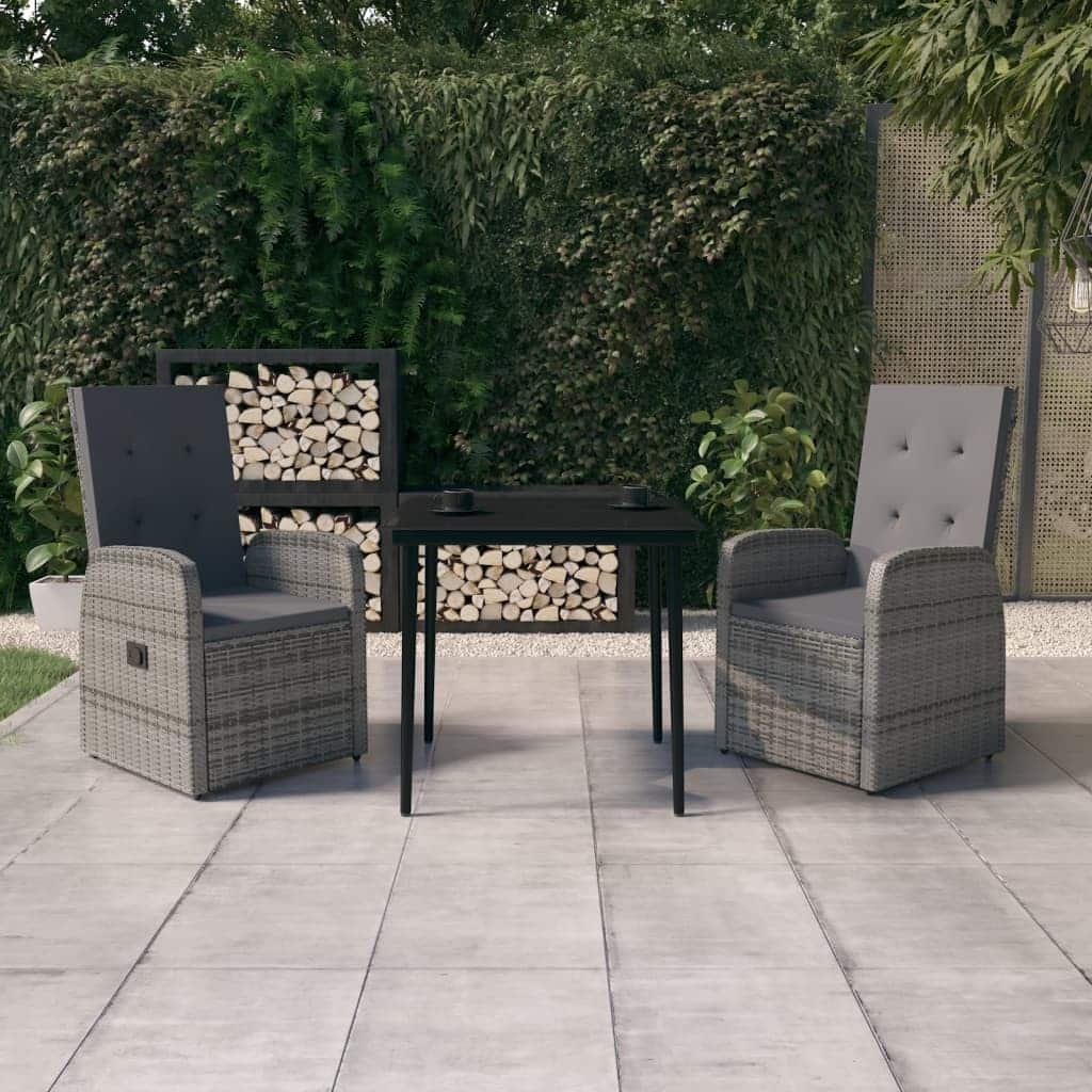 vidaXL Patio Dining Set Seat 3/5/7 Piece Black/Gray 31.5"/55.1" Table Length