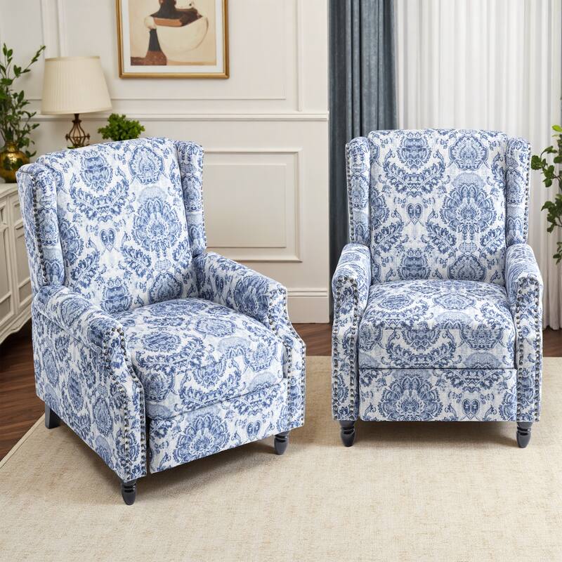 Floral Linen Manual Recliner Chair with Footrest set of 2