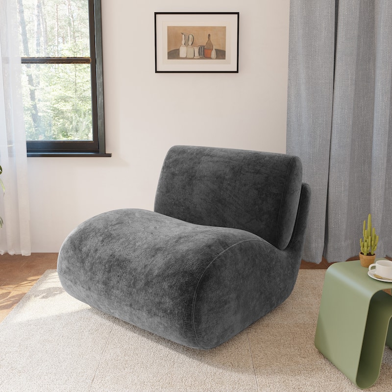 33'' W Swivel Armless Sponge Filling Bean Bag Accent Chair Lounger - Dark Grey