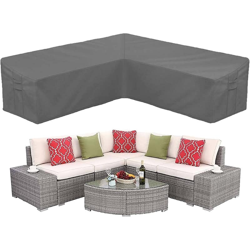 Heavy Duty Patio Sectional Sofa Cover Outdoor Furniture Cover Waterproof - 100"x100"(V-Shaped) - Grey
