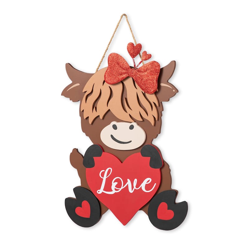 Glitzhome 18"H Valentine's Wooden Cow with Heart Door Hanger