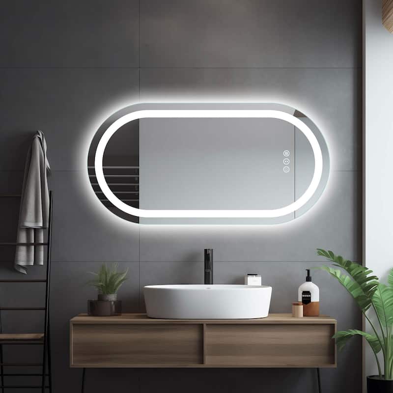 Frameless Oval LED Lighted Vanity Mirror Anti Fog Tempered Glass Bathroom with ETL and 3 Year Warranty