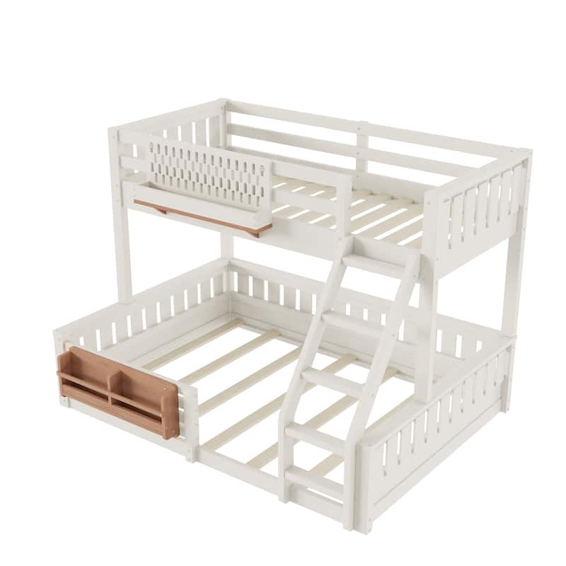 Wooden Bunk Bed of 3 Kinds Size with Pegboard, Bookshelf and Guardrails, Detachable Bunk Bed Convertible 2 Platform Beds