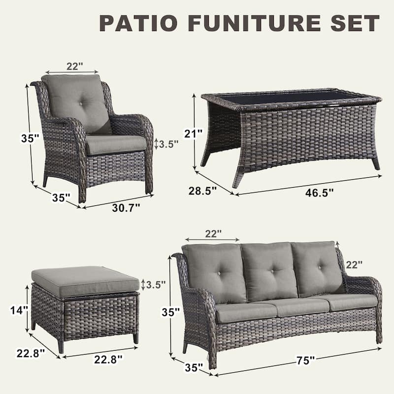 Gymojoy 6-Piece Patio Furniture Sofa Chair Ottoman