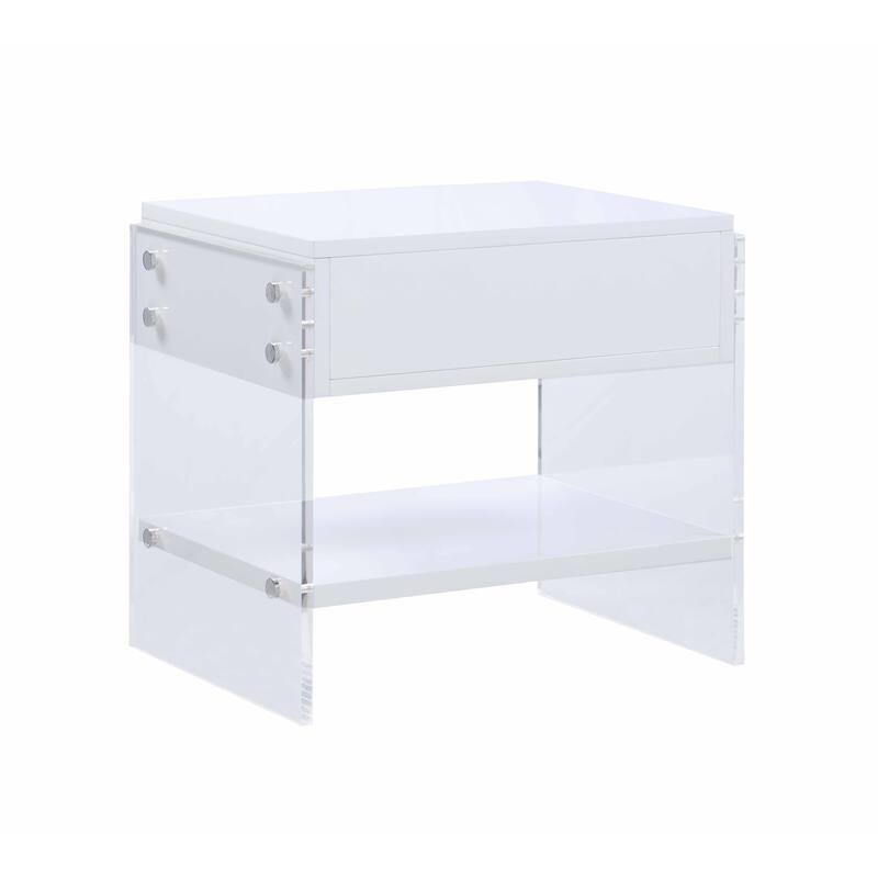 Contemporary Wooden & Solid Acrylic Lamp Table with Drawer