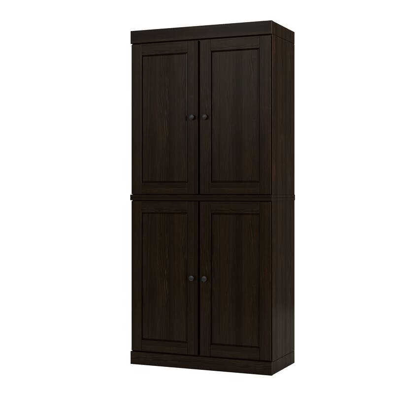 100% Solid Wood Tall Freestanding Kitchen Pantry Cabinet with Doors, Adjustable Shelves, Modular Storage, 32" W x 71.5" H - Espresso