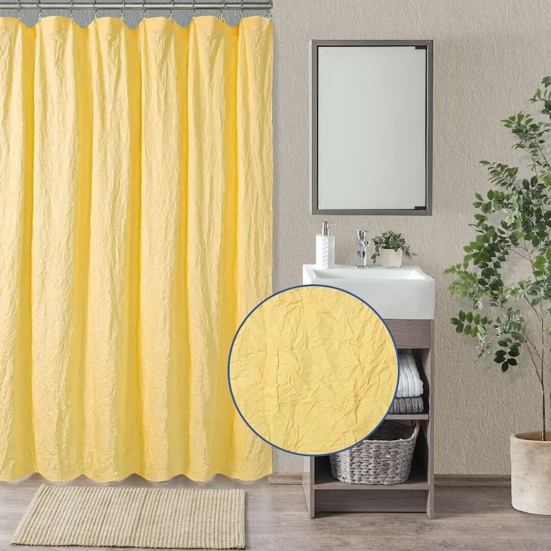 Crinkle Eco-friendly Water Repellent Solid Texture Shower Curtain
