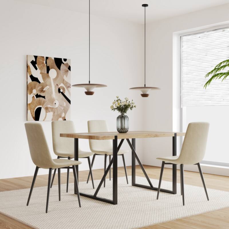 MDF Wood Colour Dining Table and Modern Dining Chairs Set of 4, Dining Room Table and Linen Chairs