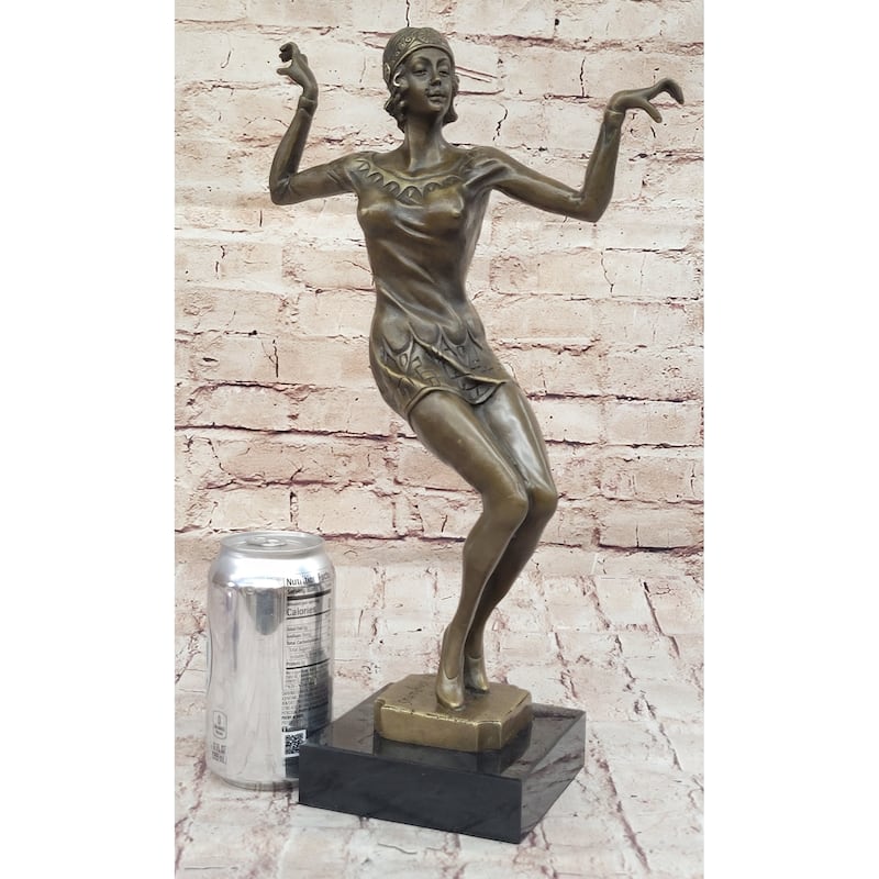 Chiparus Art Deco Dancer Girl Bronze Figure Statue Sculpture On Marble Base 16 Inches X 10 Inches