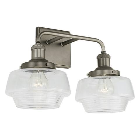 Miller 2-light 17-inch Bath/ Vanity Fixture w/ Clear Ribbed Glass
