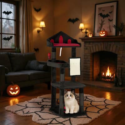 49in Gothic Cat Tree Black Cat Tower with Throne Goth Bed