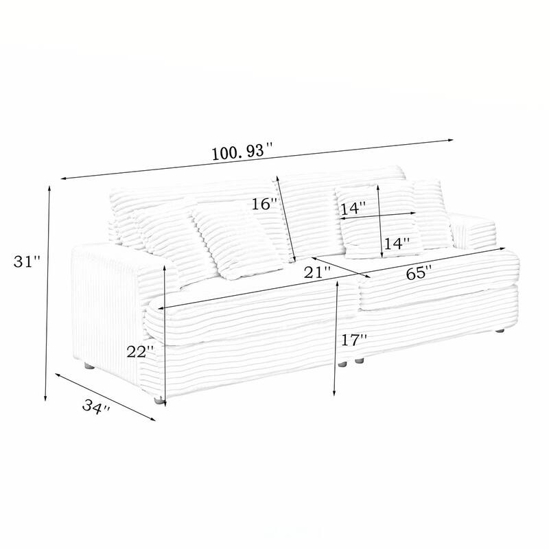 3-Seat corduroy Sofe With 4 Pillows